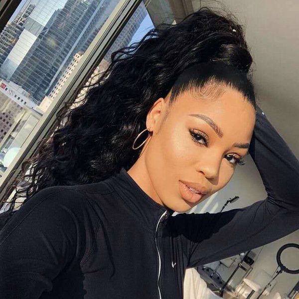 

ponytail clips in human hair extensions horsetail peruvian malaysian indian brazilian virgin remy losse curly natural color 140g pony tail, Black