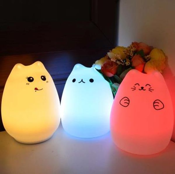 

colorful cat silicone led night light rechargeable touch sensor light 2 modes children cute night lamp bedroom light