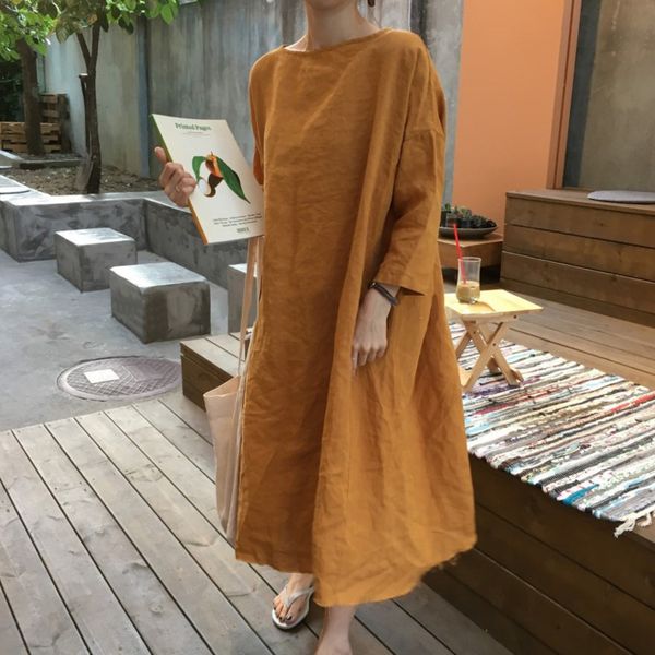 

2020 autumn summer new fashion womens loose casual cotton linen lazy wind korea chic slim girl female shirt dress e096, Black;gray