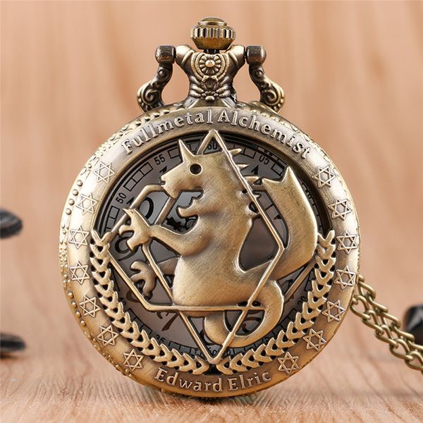 Vintage Steampunk Relógios Animação FullMetal Alquimist Tema Quartz Bolso Relógio Com Colar Cadeia Pingente para Crianças Homens Mulheres Tençal