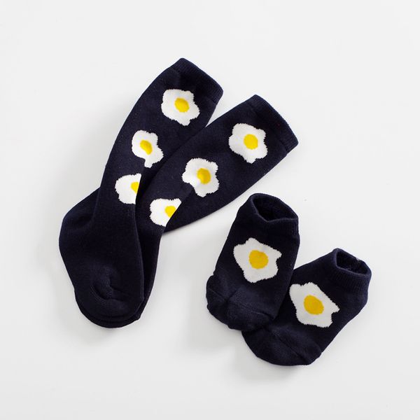 

spring and autumn south korea combed cotton poached egg socks baby fried egg socks tube socks set, Black