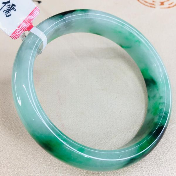 

zheru jewelry pure natural jadeite bracelet natural elegant green bicolor 54-62mm female jade bracelet gift send certificate, Golden;silver