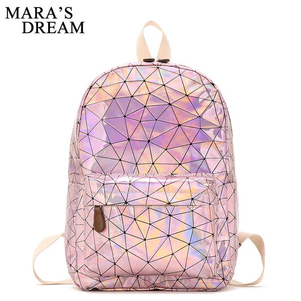 

mara's dream 2020 new pure color laser schoolbag female simple lattice backpack campus wild backpack