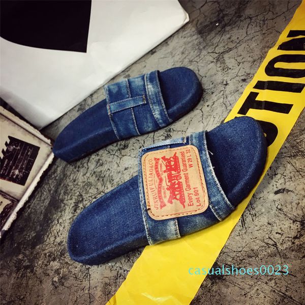 

unique designer women fashionable denim slippers vintage casual female lady brathable slip on flip flops slippers c23, Black