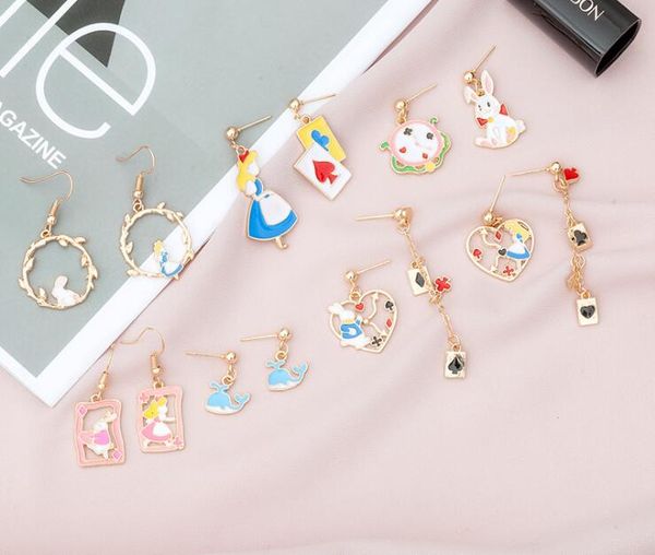 

charm earings cute cartoon asymmetrical geometric hollow fresh hook earrings for girls women japanese and korean style ear jewelry, Golden