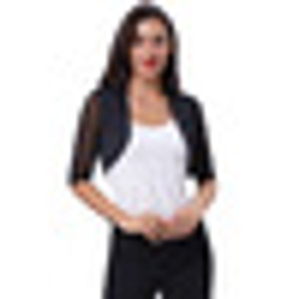 

women's jackets women see-through 3/4 sleeve crop open front irregular hem cardigan shrug bolero, Black;brown