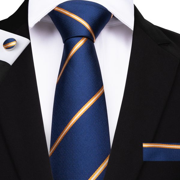 

hi-tie classic men's stripe tie set fashion blue ties necktie hanky cufflinks for suit formal business casual suitn-7093, Black;blue