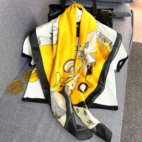 

2020 new women scarf luxury designer fashion design printing plate small clear scarf size 90x90cm 104856 let a person enchanted, Blue;gray