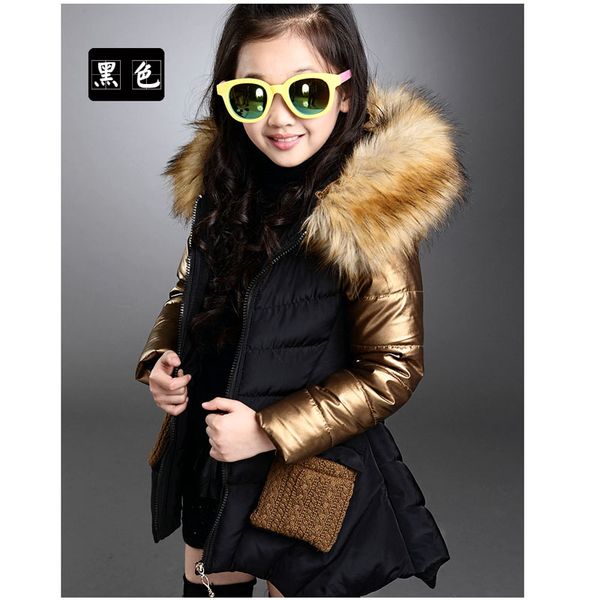 

2015 fashion girl ветровки пальто хлопок проложенный одежды зима детская верхняя одежда пальто принцессы утка вниз ворота шерсти девушки кур, Blue;gray