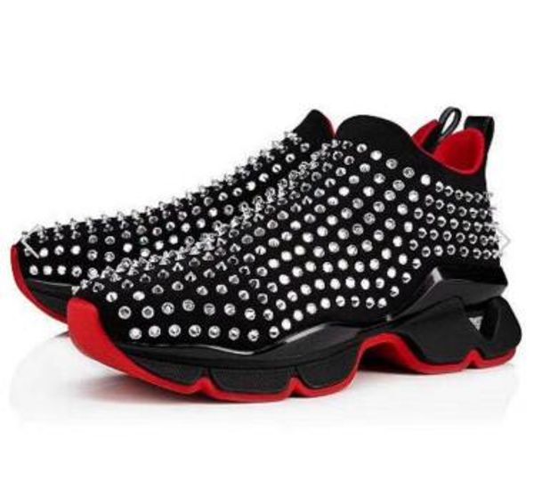 

2019 Krystal Spike Sock Донна Flat Дизайнер повседневная обувь Мужские женские туфли с красно