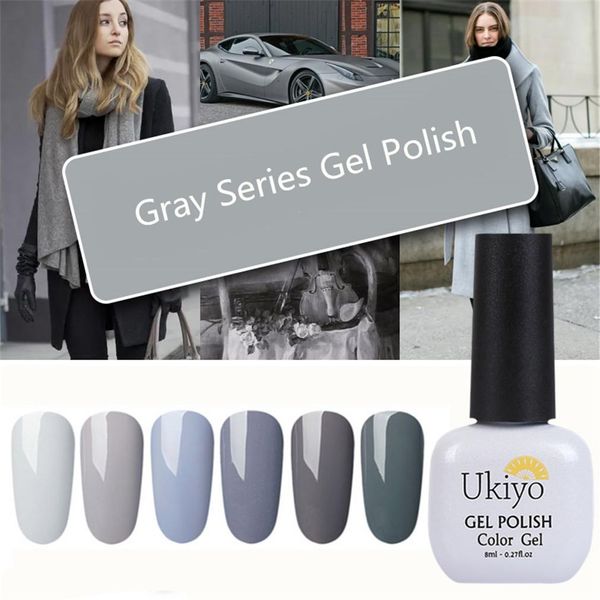 

ukiyo gray series uv gel polish soak off hybrid gel varnish nail polish 8ml semi permanent nail art enamel gel lacquer 12 color, Red;pink