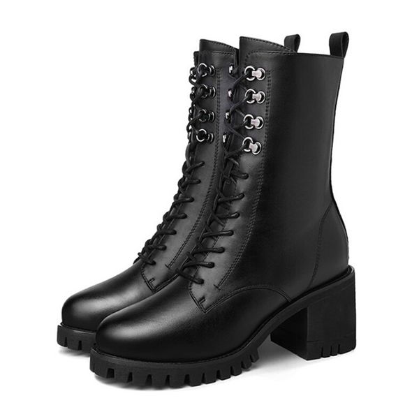 

women winter boots mid-heeled boots thick heel high shoes casual booties leisure fashion have personality comfortable, Black
