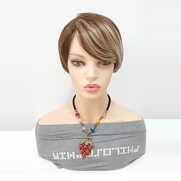 

hairjoy synthetic hair women short straight brown blonde double color mixed heat resistant fiber wig, Black