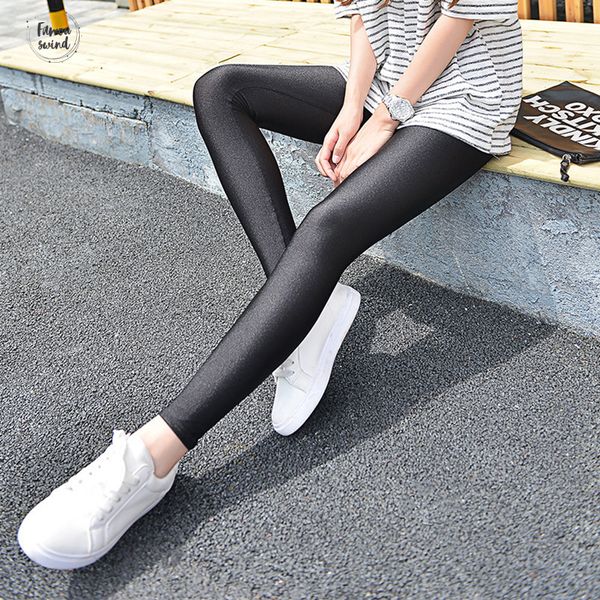 

весна осень женщина леггинсы глянцевая леггинсы высокой мода середина упругого стовепайп брюки леггинсы брюки шлиф хорошего качество, Black