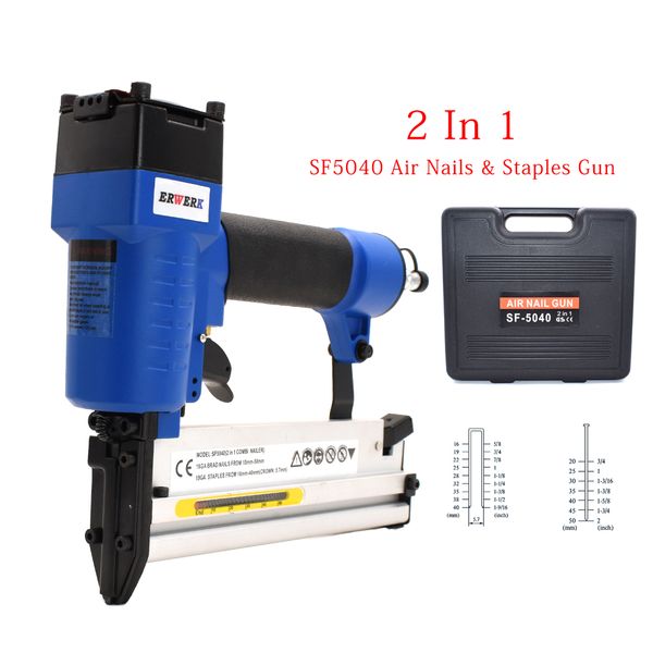 

2 in 1 framing pneumatic nail staples gun set 3/4-inch to 2-inch 18ga brad nailer sf5040 air stapler for woodworking