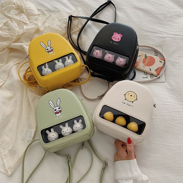 

cartoon print backpacks women mini leather schoolbags cute yellow duck clear ita bookbags women for girls pu back packs 2019 hot