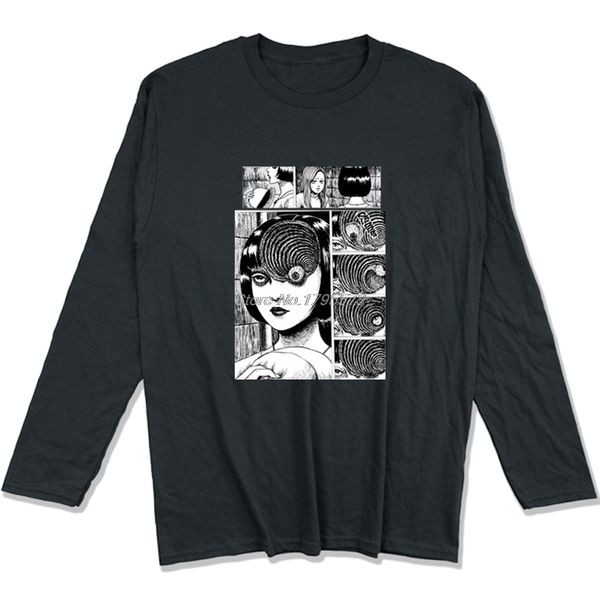 

весна осень uzumaki junji ito футболка ужас манга футболка мужская хлопок с длинным рукавом футболка хип-хоп тройники топы уличная одежда, White;black