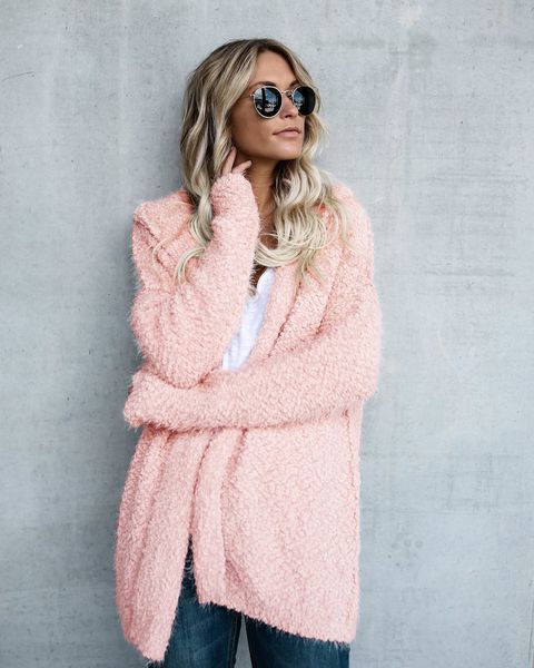 

woman winter hooded cardigan coats loose warm foft coats womens tops clothing solid color fashion wear womens outerwear, Black