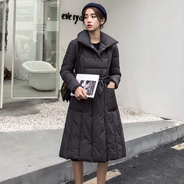 

fashion woman stand collar belt parkas women down jacket jacket 2019 new student korean version loose down winter, Black