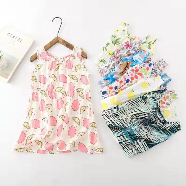 

baby girl clothes designer kids girls clothing summer beach dresses 2-8 years old 8 colors floral dress for girl, Red;yellow