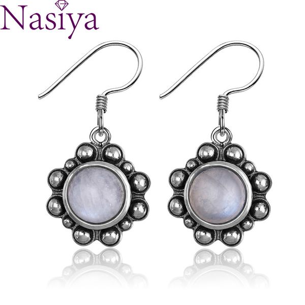 

s925 sterling silver pendant earrings 6mm natural moonstone earrings cute korean style wedding party wholesale, Golden;silver