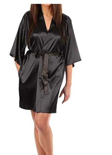

robe women silk satin solid kimono robe fashion bath night bathrobe large size bridesmaid dressing gown for wome, Black;red