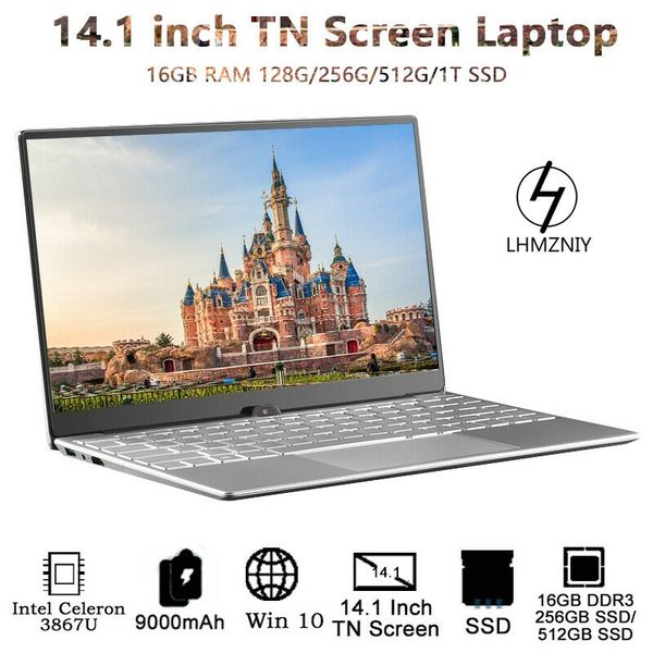 

lap14" intel celeron notebook 16gb ram 256gb 1t ssd wi-fi windows 10 1.8 ghz