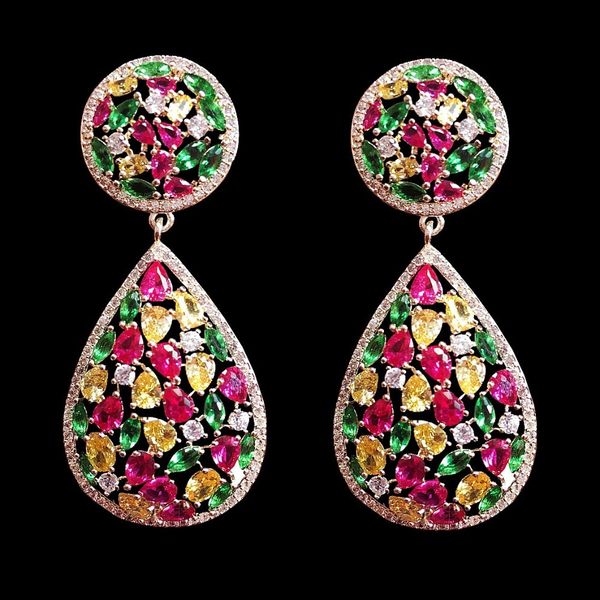 

godki luxury trendy geometry design full mirco paved crystal zircon naija wedding drop earring fashion jewelry, Silver