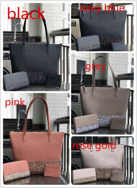 

set of 3 brand designer larger glitter tote handbags +wallet+card holder sets