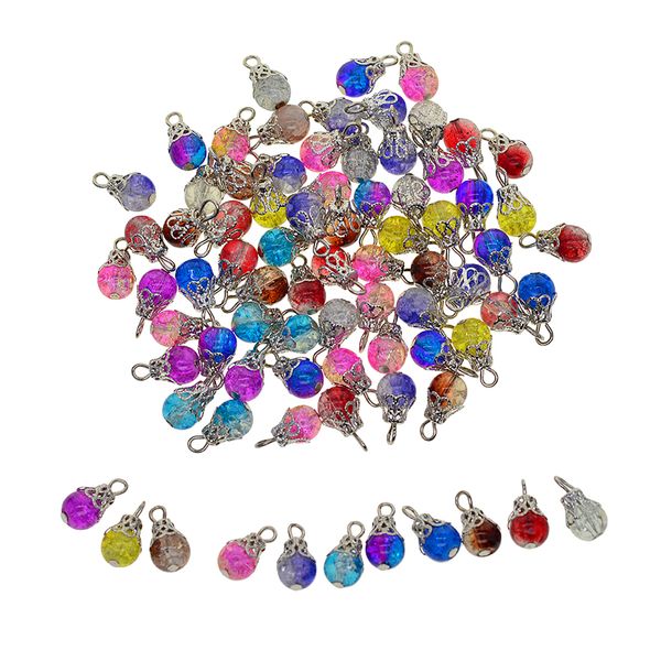 

50 set assorted color faceted drop glass charm beads, crystal glass chandelier dangle pendants with silver caps, Black