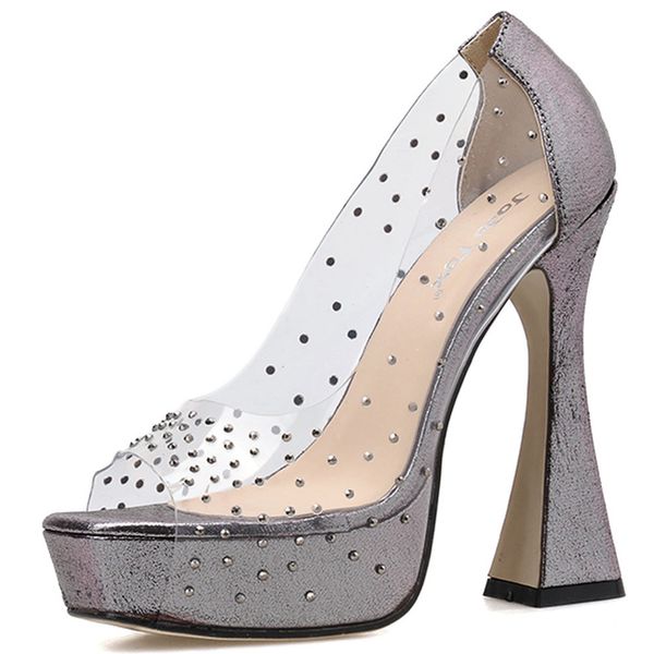 

sarairis new female fashion party crystal platform pumps high heels pumps women transparent shoes woman, Black