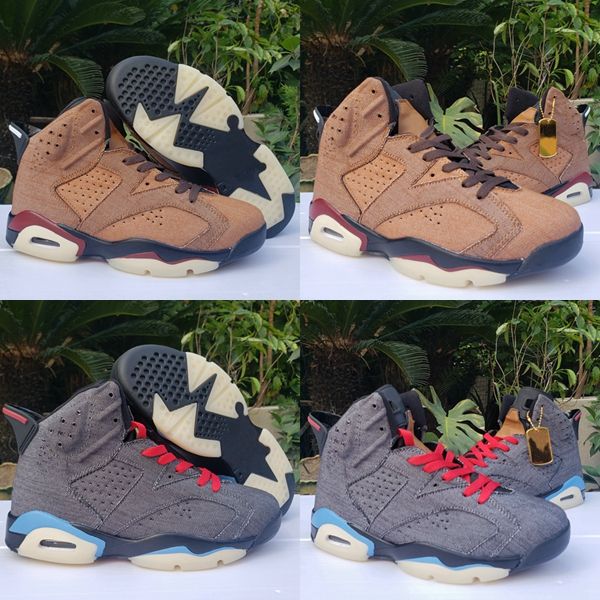 

new 6 6s denim travis mens basketball shoes vi man blue brown red jeans sports sneakers outdoor jumpman trainers baskets des chaussures