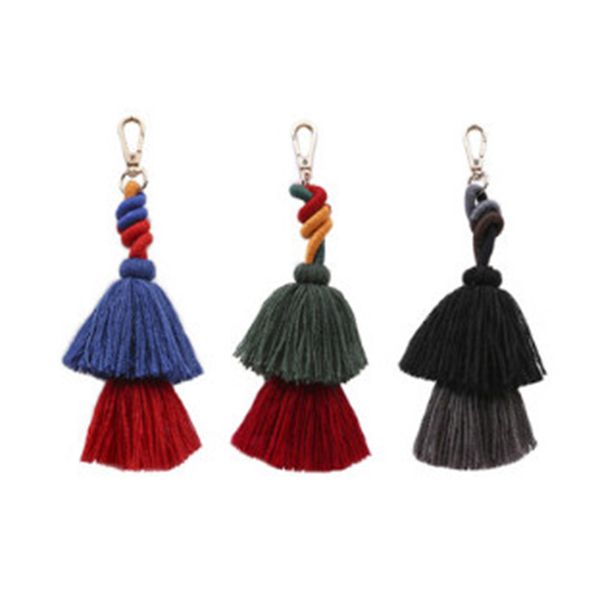 

bohemian handmade tassels bag pendant for women charm keychain multicolor cotton fringe key chain accessories uken, Silver