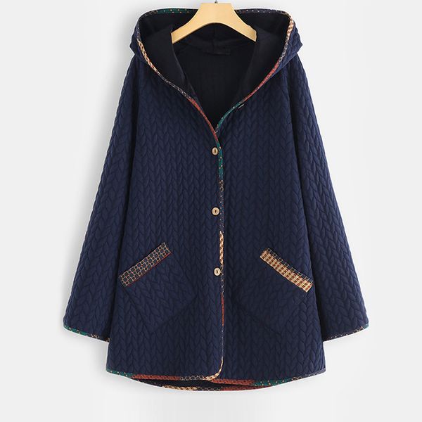 

women jackets coat 2019 vintage hooded autumn winter warm coat button long sleeve slim outwear plus size s-5xl overcoat, Black;brown