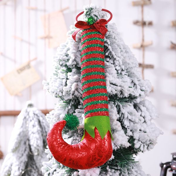 

1pcs red green stripe elf boots hoop pendants christmas tree hanging ornaments xmas new year decor home party decoration 62656