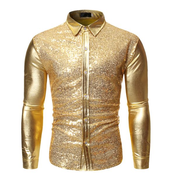 

shirt costume chemise silver new party halloween sequins men male casual cotton turn-down collar regular full solid single, White;black