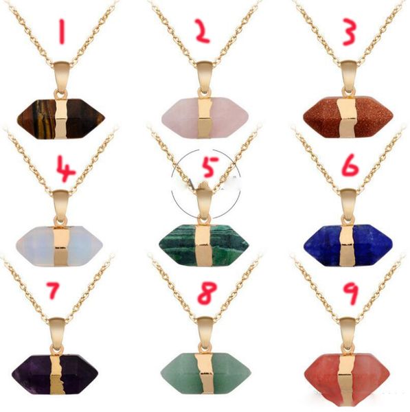 

chakra crystal pendant healing gems hexagonal prism bullet natural quartz stone shape necklaces point pendulum new women yoga necklaces fjxk