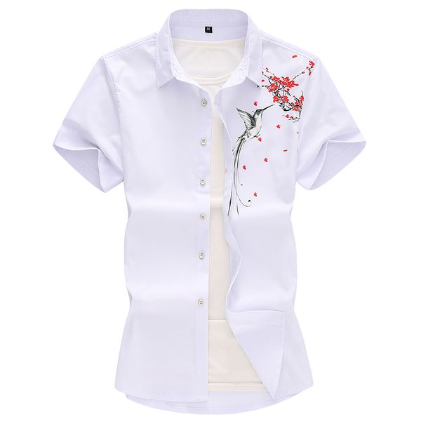 

men's floral shirt summer fashion casual hawaii printing short sleeve shirt male brand plus size 5xl 6xl 7x, White;black