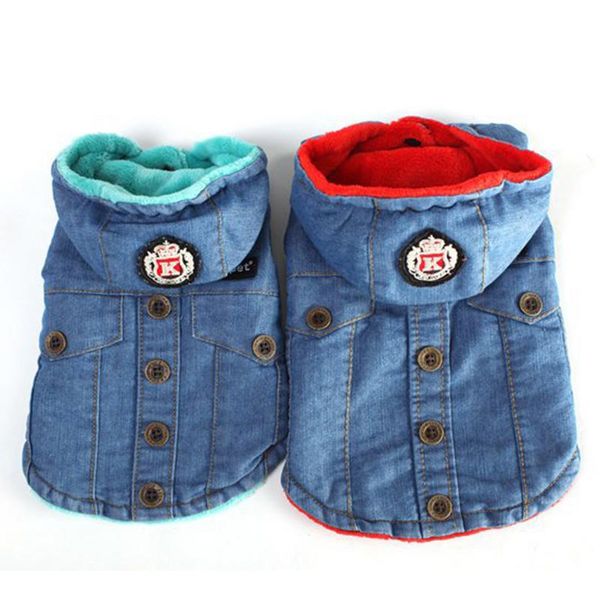 

pet clothing plus velvet thick denim hooded jacket holiday casual outdoor sports warm and comfortable velvet thickened jacket