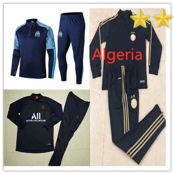 

new 2019 2020 algeria mahrez bounedjah soccer training suit 19 20 real madrid survetement maillot de foot paris sportswear set, Black