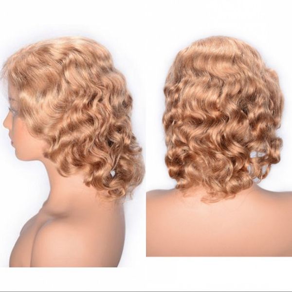 

27# brazilian hair lace front wigs part short human hair curly lace wigs with baby hair, Black;brown