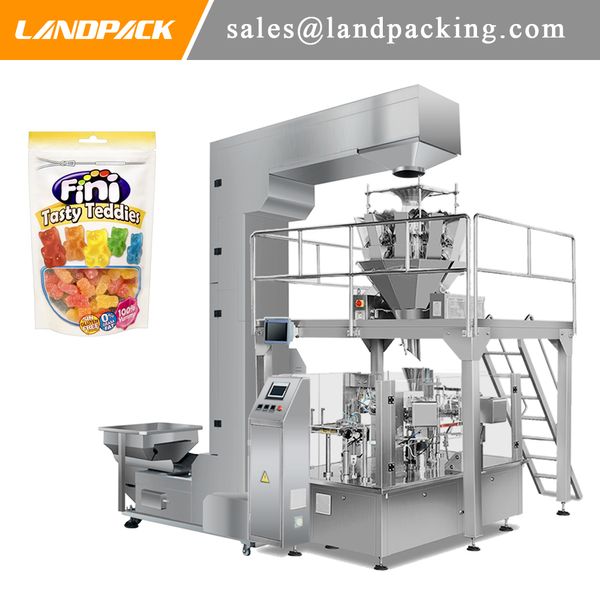 Gummy Candy QQ Sugar Small Bag Máquina de embalagem rotativa Candy Zipper Packing Machine