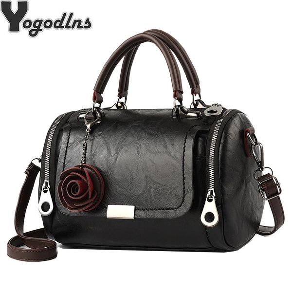 

fashion women shoulder bag with flower pendant ladies totes party purse boston handbag casual female messenger crossbody bags t200102