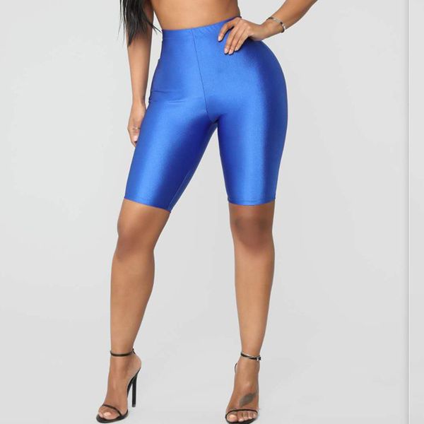 

2020 новые летние шорты женские повседневные твердые байкерские шорты высокая талия короткие уличные фитнес глянцевый черный велоспорт femme, White;black