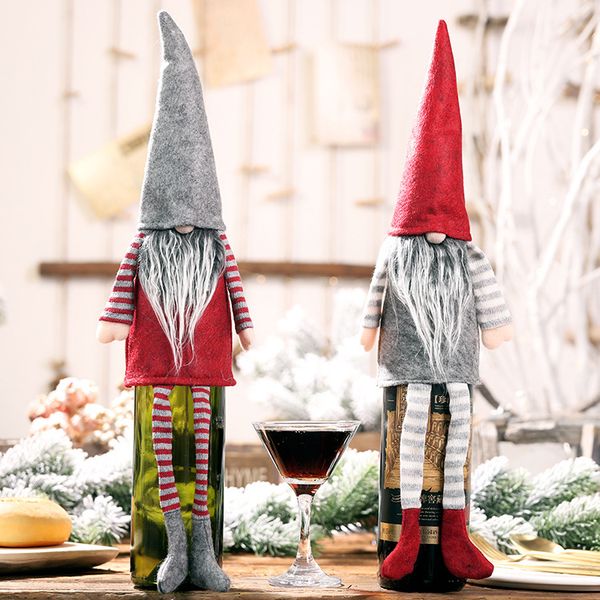 

new christmas decorations 2 colors christmas faceless doll hanging legs wine bottle set champagne bottle decoration xms gift jy432