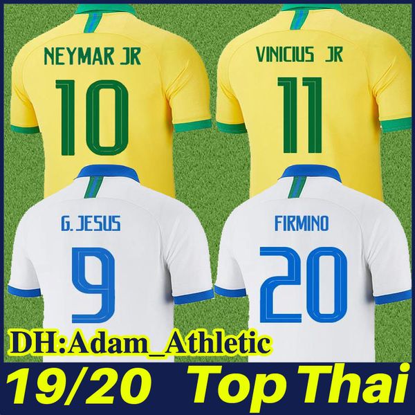 

19/20 brazil soccer jerseys g.jesus p.coutinho firmino yellow football shirt casemiro vinicius jr white football jersey brasil team uniform, Black;yellow