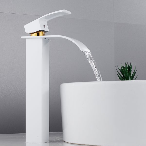 

waterfall bathroom sink faucet deck mount cold water basin mixer taps polished chrome lavatory sink tap
