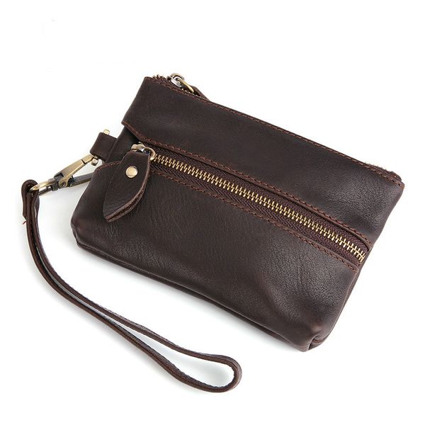 

new men retro luxurry real genuine leather zipper keychain wallet car key clip ring bags wristlet strap pocket pouch organizer, Red;blue