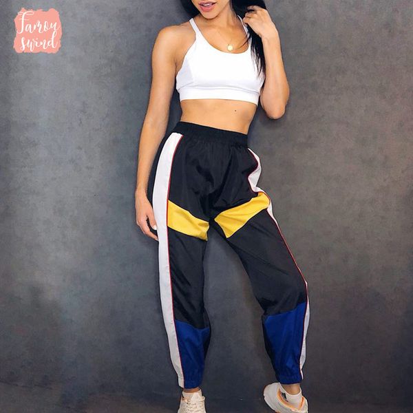 

мода брюки высокой талией контрастные цвета женщины жаркое лето карандаш брюки streetwear карго jogger женщины брюки донные, Black;white