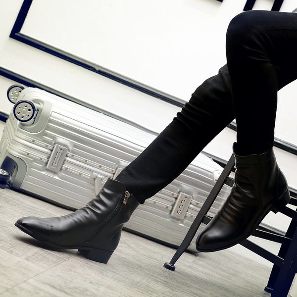 

men winter boots pu leather boots shoes warm shoes fashion zipper booties mens ankle boots black booties